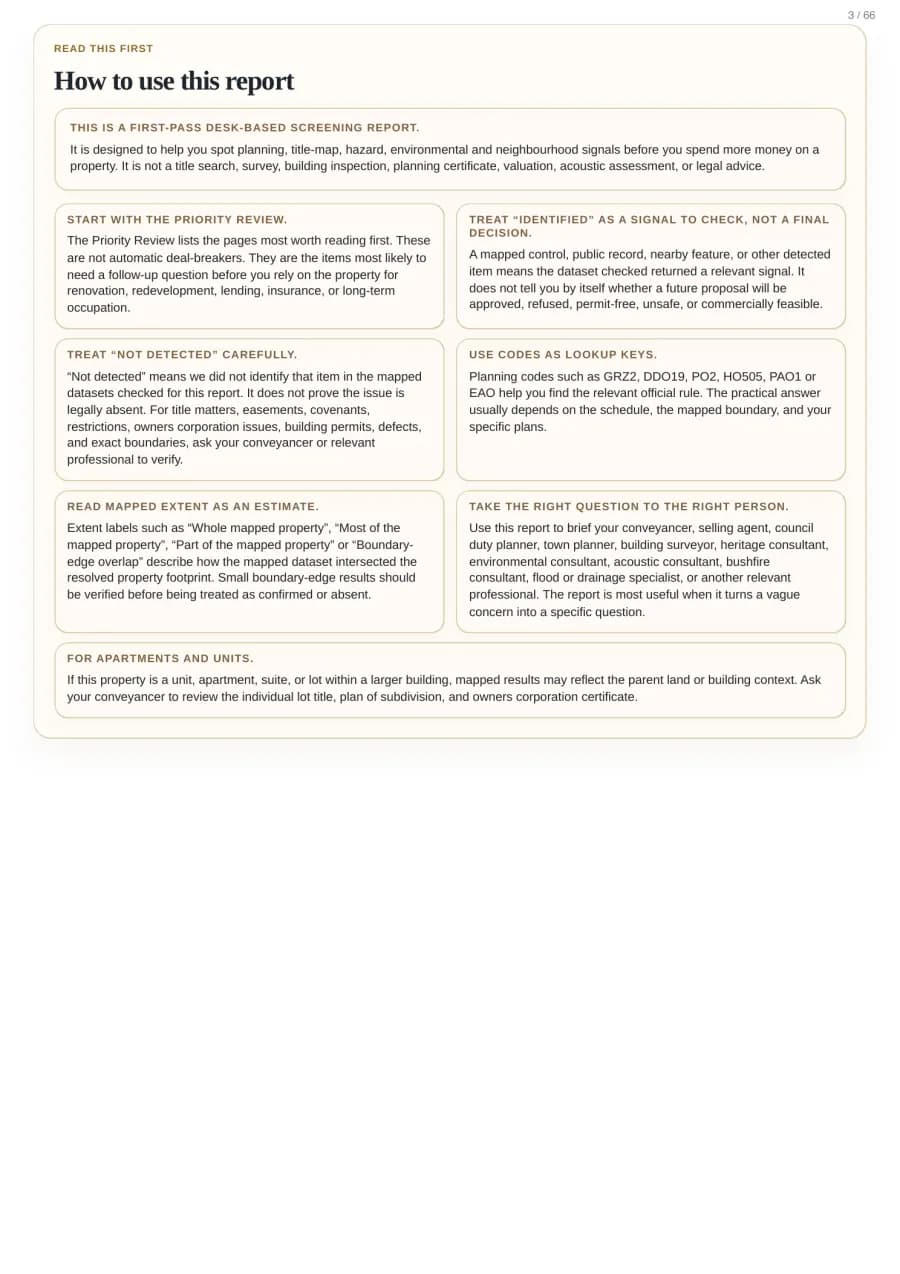 Actual sample report page 3: How to use this report