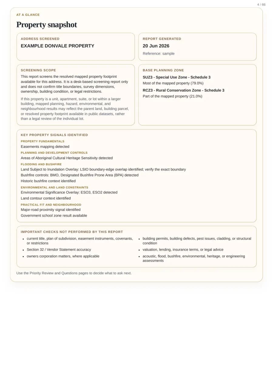 Actual sample report page 4: Property Snapshot