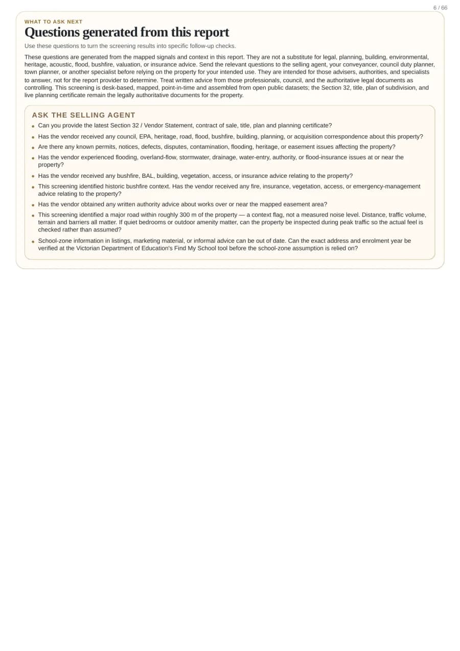 Actual sample report page 6: Report page