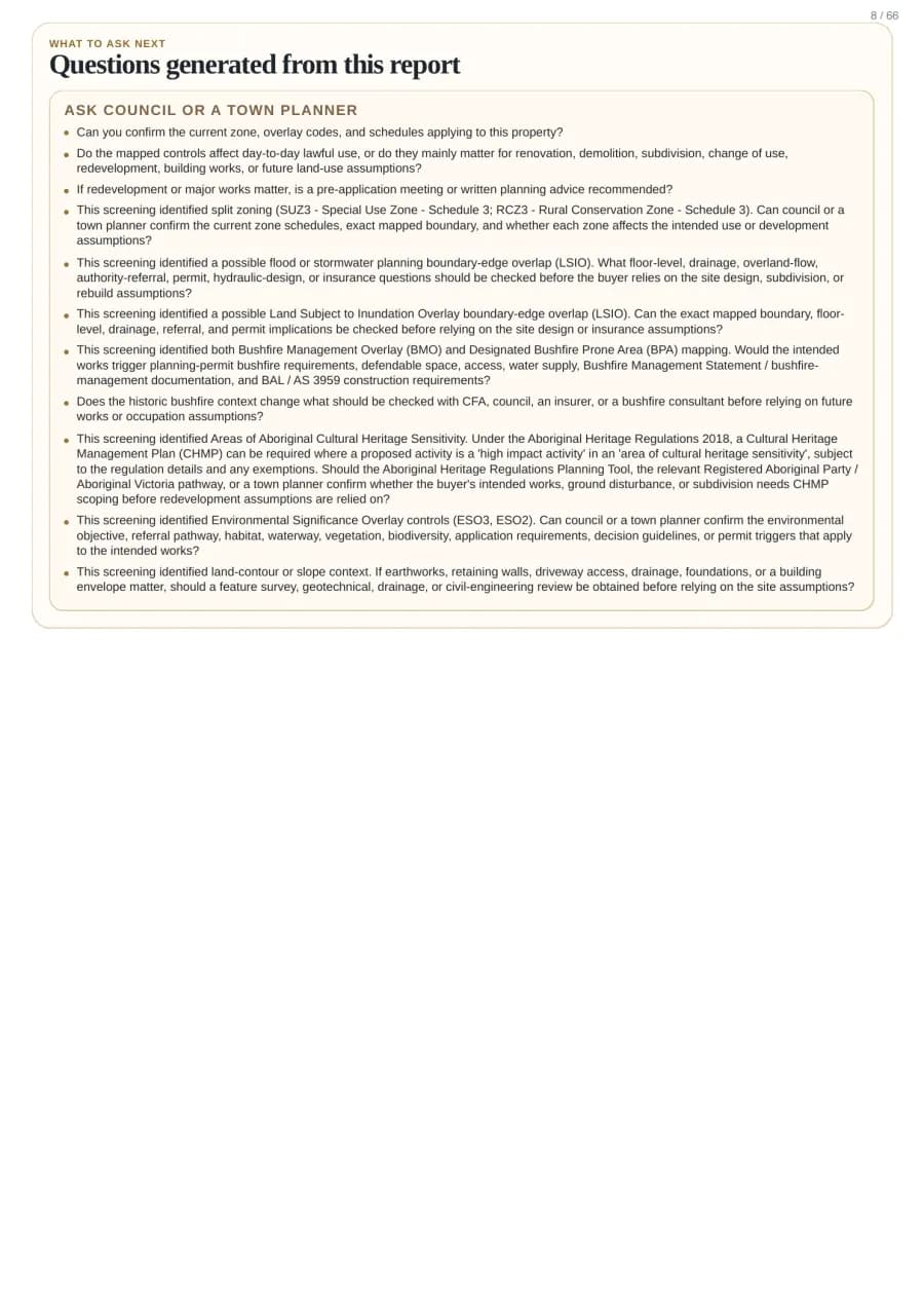 Actual sample report page 8: Report page