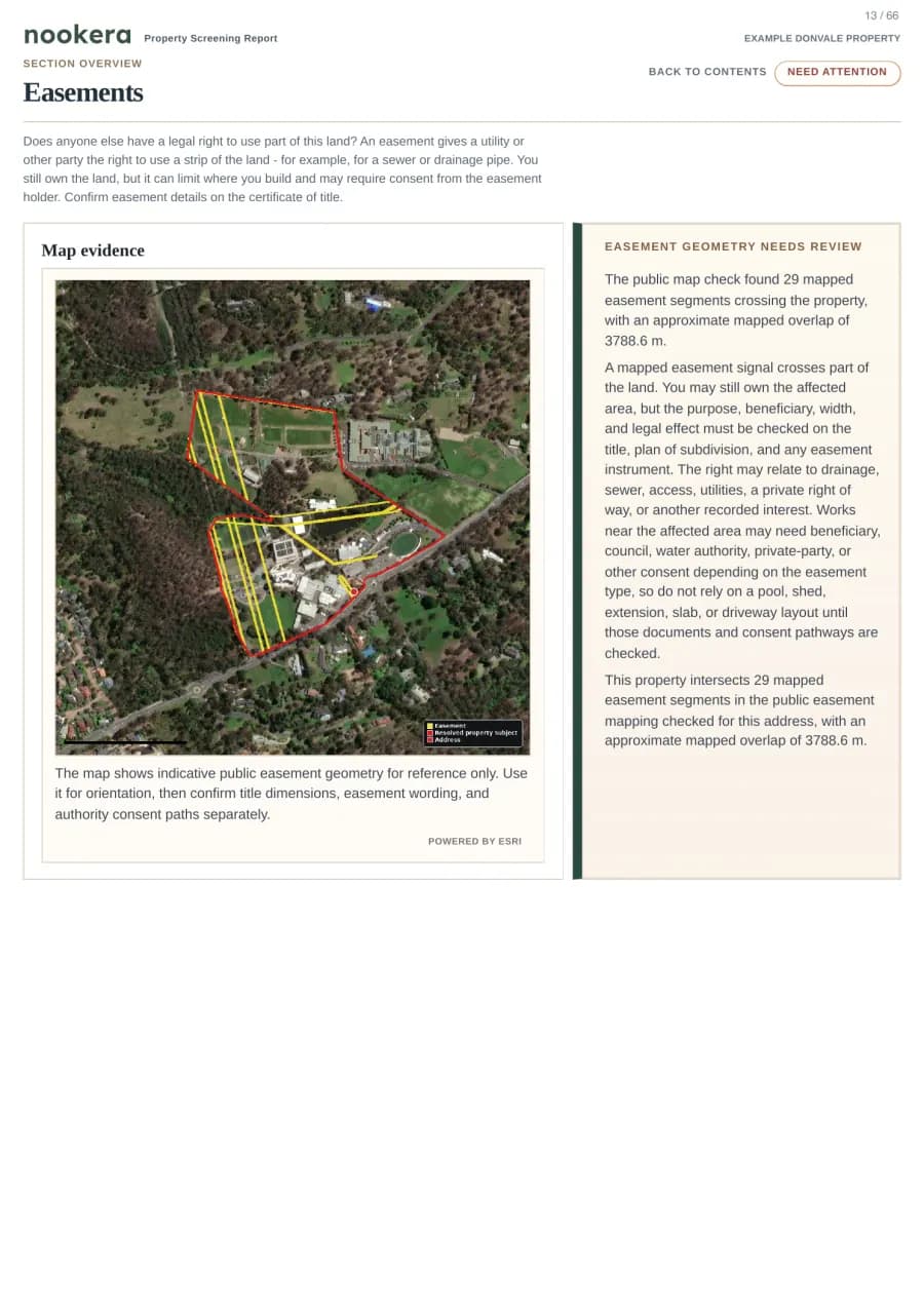 Actual sample report page 13: Easements