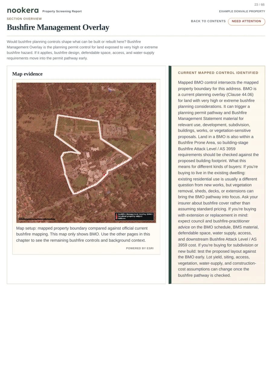 Actual sample report page 23: Bushfire Management Overlay