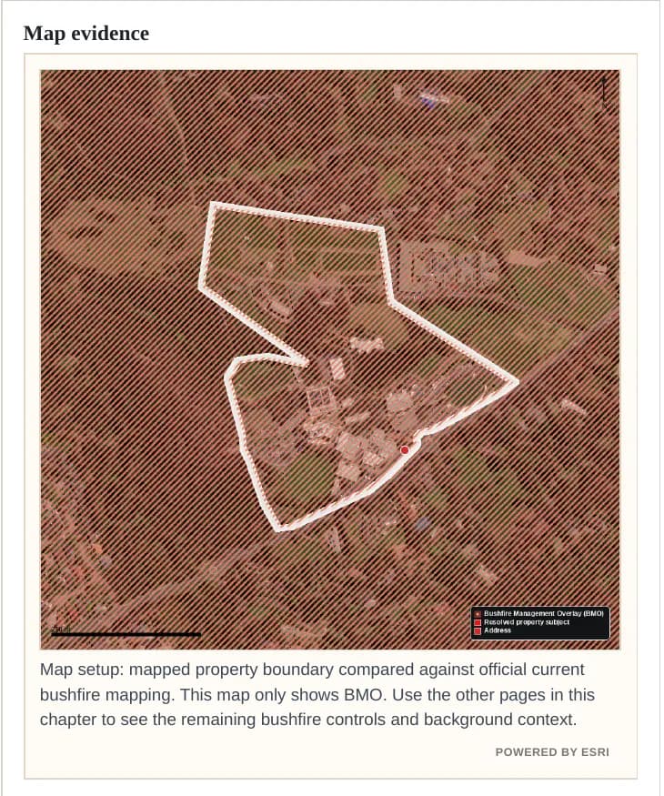 Actual sample PDF map evidence showing BMO overlay on Esri satellite imagery